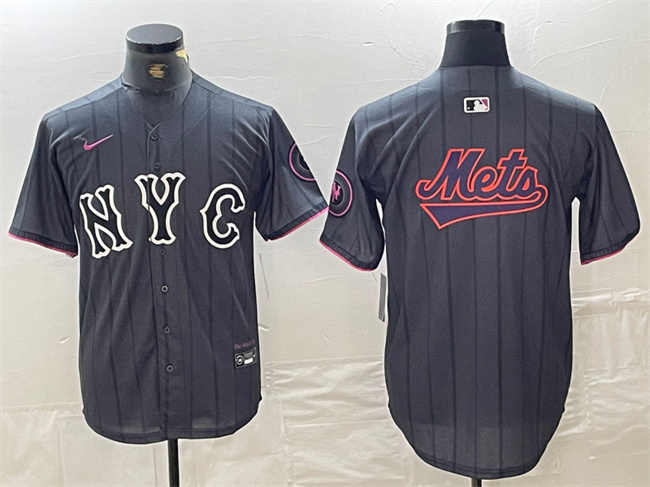 Men's New York Mets Team Big Logo Graphite 2024 City Connect Limited Stitched Baseball Jerseys 1