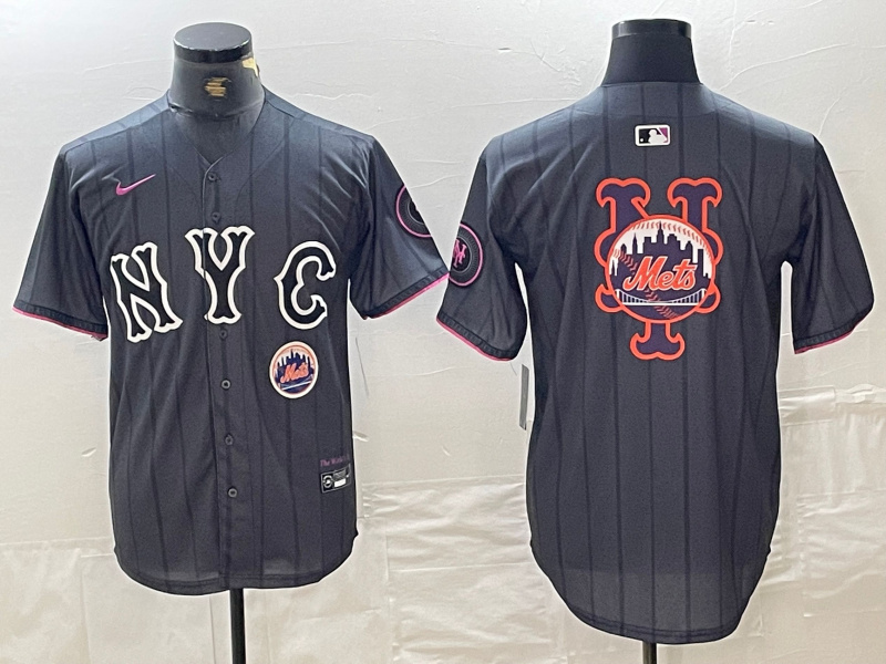 Men's New York Mets Team Big Logo Graphite 2024 City Connect Limited Stitched Baseball Jersey 9