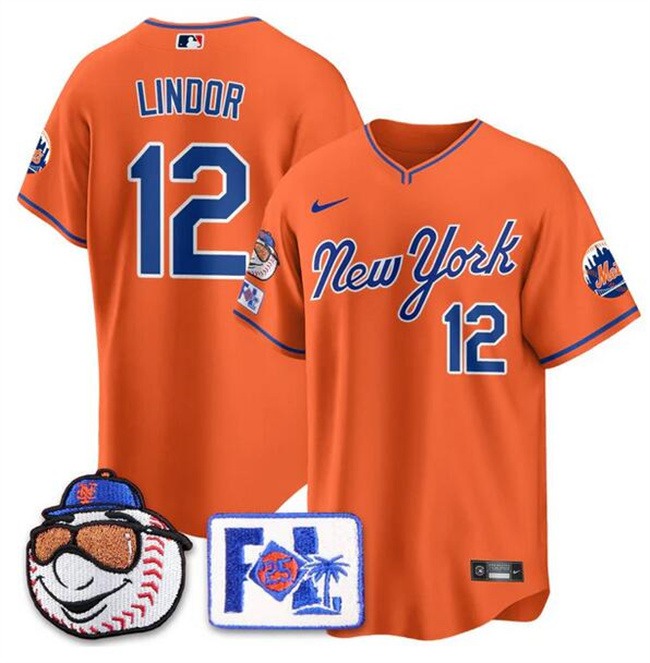 Men's New York Mets #12 Francisco Lindor Orange 2025 Spring Training Stitched Baseball Jersey