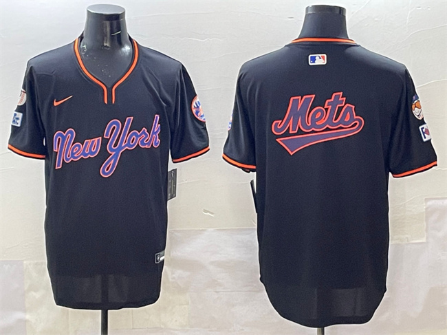 Men's New York Mets Team Big Logo Black 2025 Spring Training Stitched Baseball Jersey 1