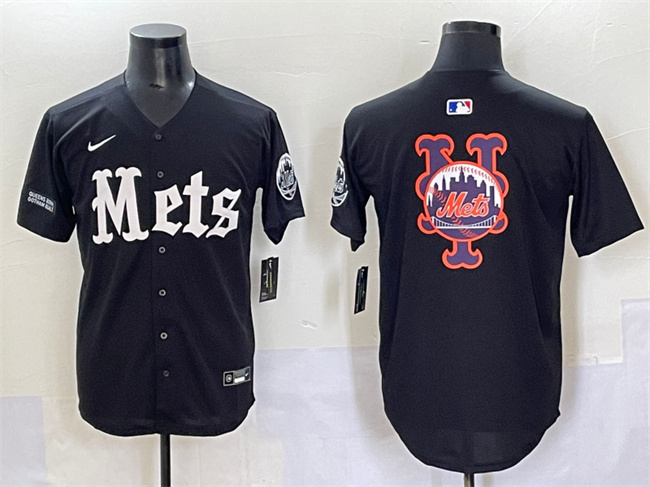 Men's New York Mets Team Big Logo Black 'Gotham Gothic Edition' Vapor Premier Limited Stitched Baseball Jersey 12