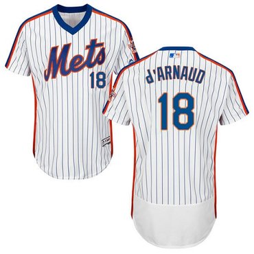 Mets #18 Travis d'Arnaud White(Blue Strip) Flexbase Authentic Collection Alternate Stitched MLB Jersey