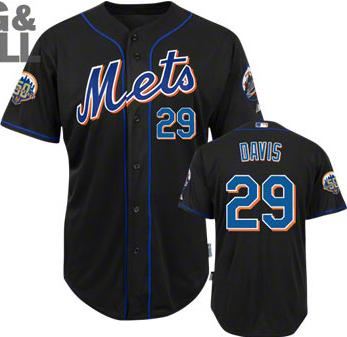 New York Mets 29# Ike Davis Black Cool Base 50th Anniversary Patch MLB Jerseys