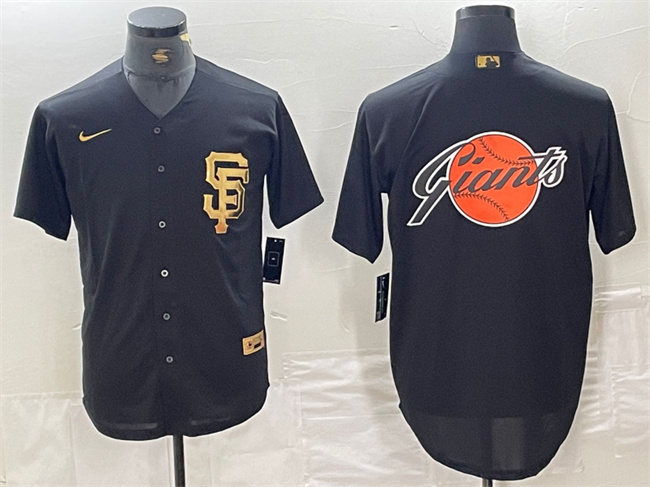 Men's San Francisco Giants Black Team Big Logo Cool Base Stitched Baseball Jersey 4