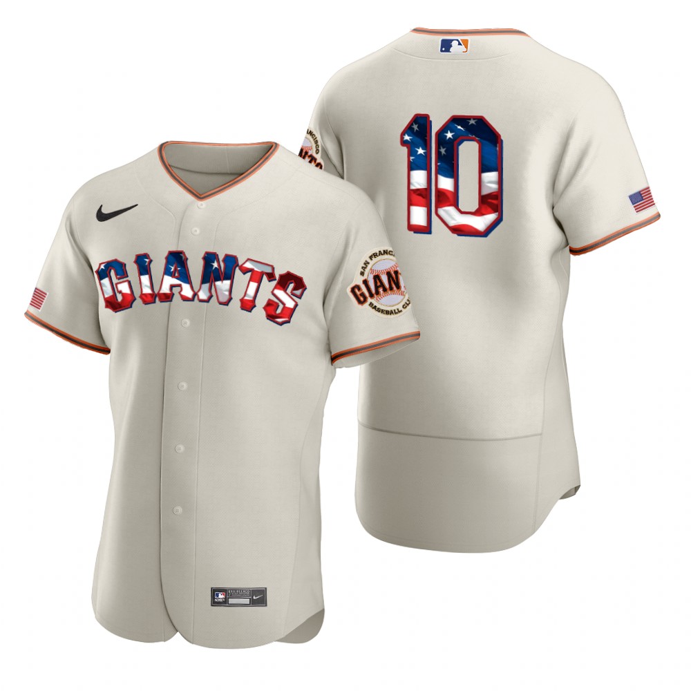San Francisco Giants #10 Evan Longoria Men's Nike Cream Fluttering USA Flag Limited Edition Authentic MLB Jersey