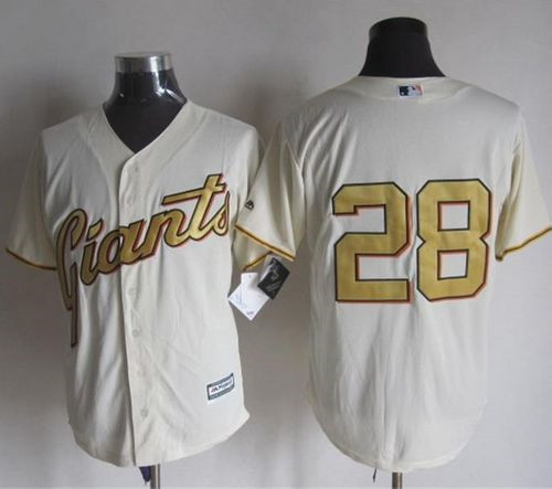 San Francisco Giants #28 Buster Posey Cream(Gold No.) New Cool Base Stitched Baseball Jersey