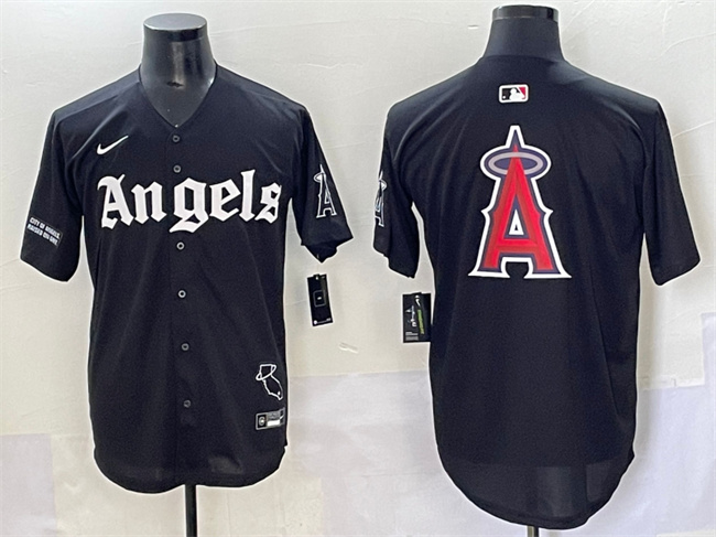 Men's Los Angeles Angels Team Big Logo Black 'Gothic Halo Edition' Vapor Limited Stitched Baseball Jersey 1