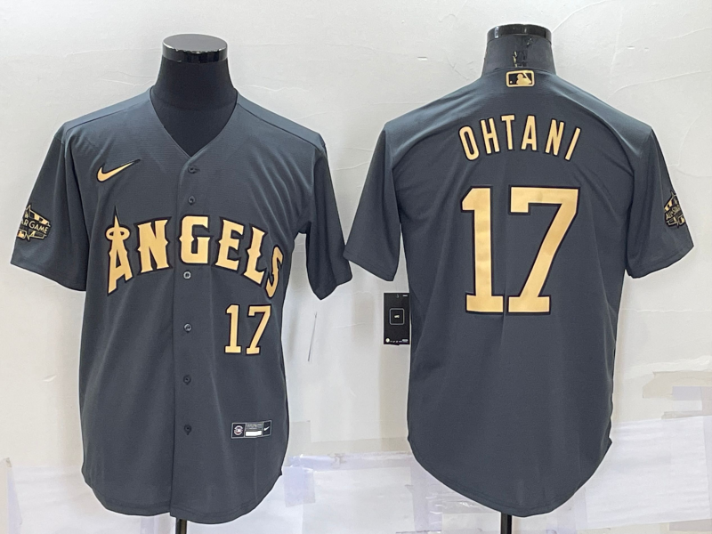 Men's Los Angeles Angels #17 Shohei Ohtani 2022 All-Star Charcoal Cool Base Stitched Jersey