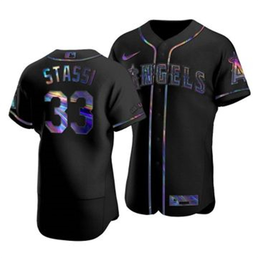 Los Angeles Angels #33 Max Stassi Men's Nike Iridescent Holographic Collection MLB Jersey - Black