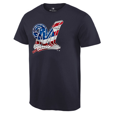 Men's Milwaukee Brewers Navy Banner Wave T-Shirt