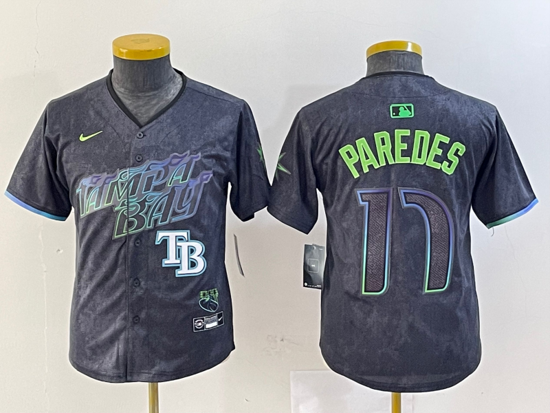 Youth Tampa Bay Rays #17 Isaac Paredes Charcoal 2024 City Connect Limited Stitched Baseball Jersey 3