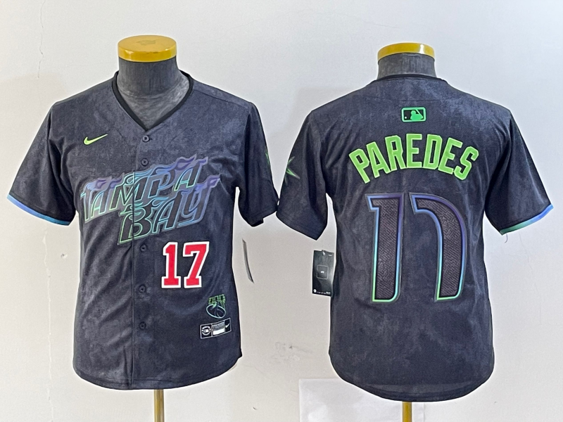 Youth Tampa Bay Rays #17 Isaac Paredes Charcoal 2024 City Connect Limited Stitched Baseball Jersey 2