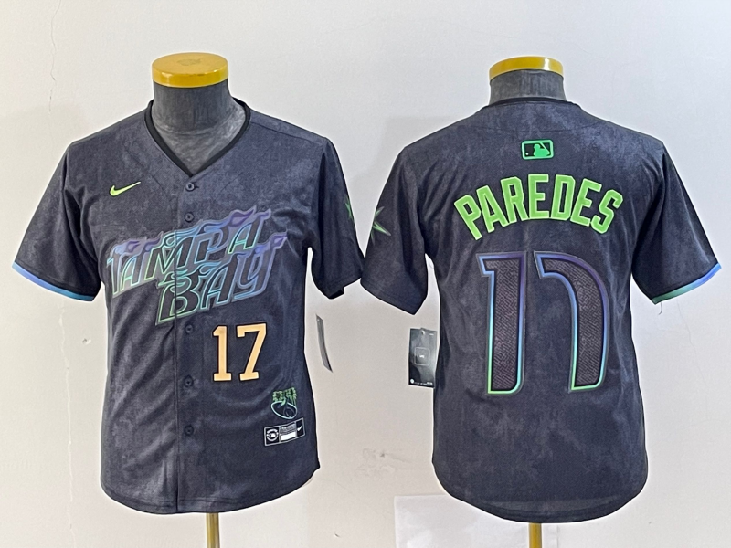 Youth Tampa Bay Rays #17 Isaac Paredes Charcoal 2024 City Connect Limited Stitched Baseball Jersey 1