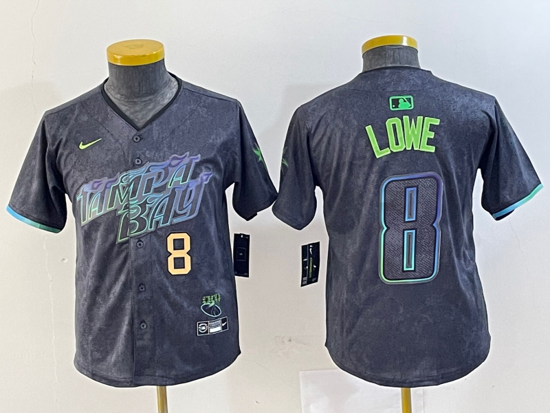 Youth Tampa Bay Rays #8 Brandon Lowe Charcoal 2024 City Connect Limited Stitched Baseball Jerseys 3
