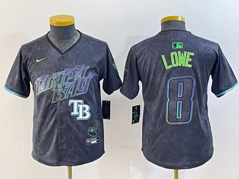 Youth Tampa Bay Rays #8 Brandon Lowe Charcoal 2024 City Connect Limited Stitched Baseball Jerseys 2