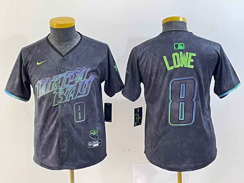 Youth Tampa Bay Rays #8 Brandon Lowe Charcoal 2024 City Connect Limited Stitched Baseball Jerseys 1