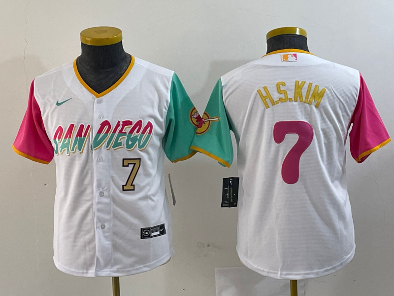 Youth San Diego Padres #7 Ha-Seong Kim White City Connect Stitched Baseball Jersey 3