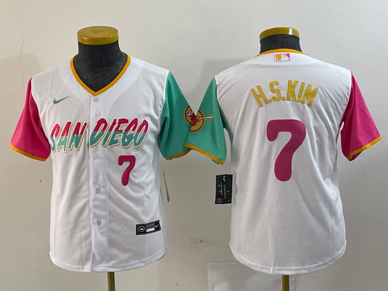 Youth San Diego Padres #7 Ha-Seong Kim White City Connect Stitched Baseball Jersey 2