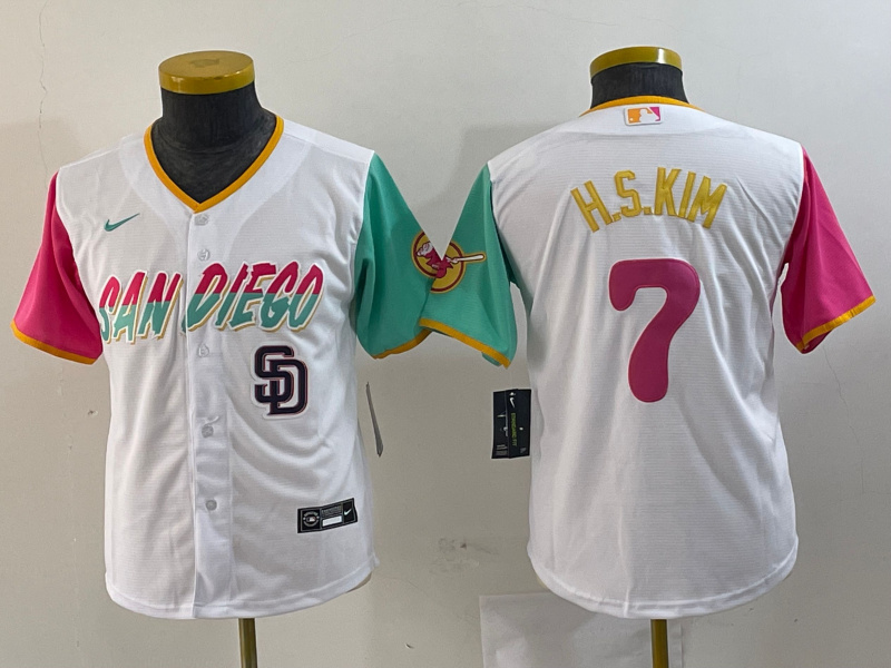 Youth San Diego Padres #7 Ha-Seong Kim White City Connect Stitched Baseball Jersey 1
