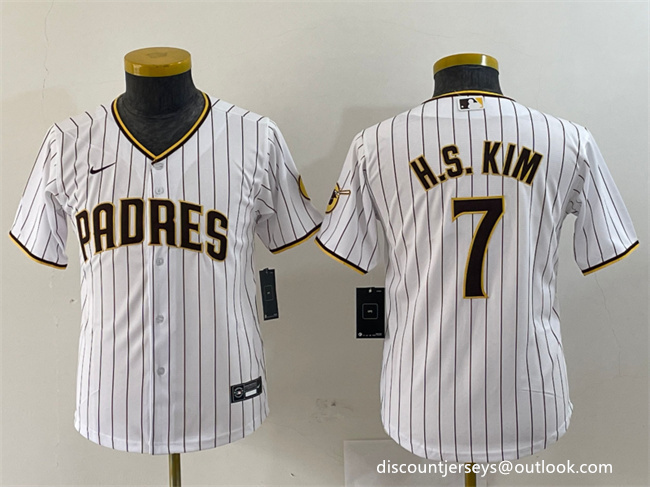 Youth San Diego Padres #7 Ha Seong Kim White Stitched Baseball Jersey