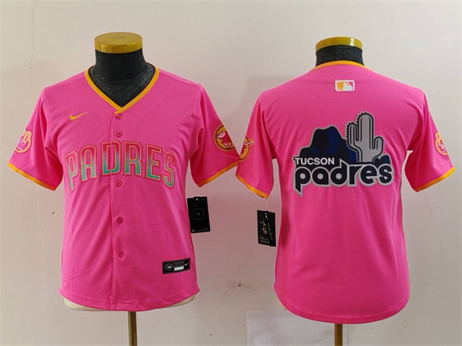 Youth San Diego Padres Team Big Logo Pink Stitched Baseball Jersey 2