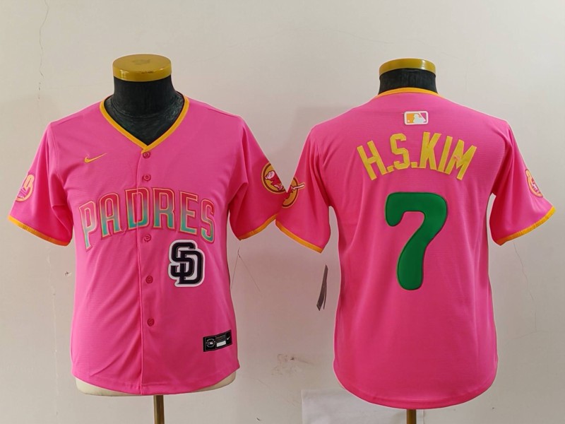 Youth San Diego Padres #7 Ha-Seong Kim Pink Stitched Baseball Jersey 4