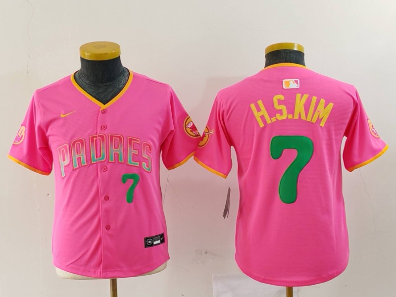 Youth San Diego Padres #7 Ha-Seong Kim Pink Stitched Baseball Jersey 3