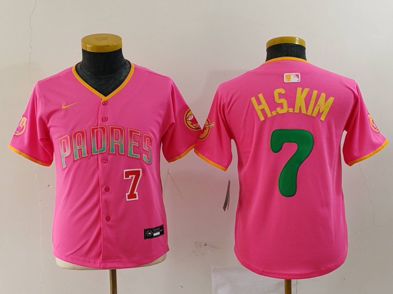 Youth San Diego Padres #7 Ha-Seong Kim Pink Stitched Baseball Jersey 2
