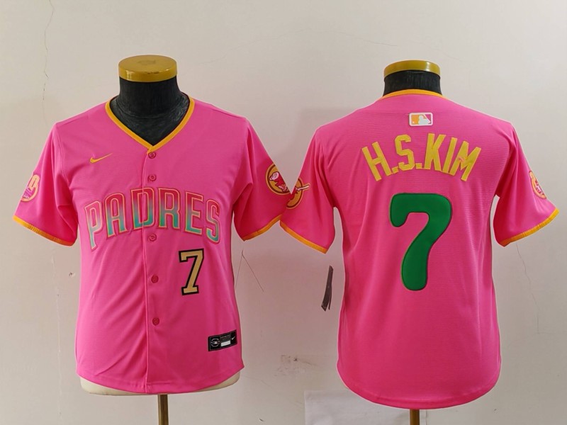 Youth San Diego Padres #7 Ha-Seong Kim Pink Stitched Baseball Jersey 1