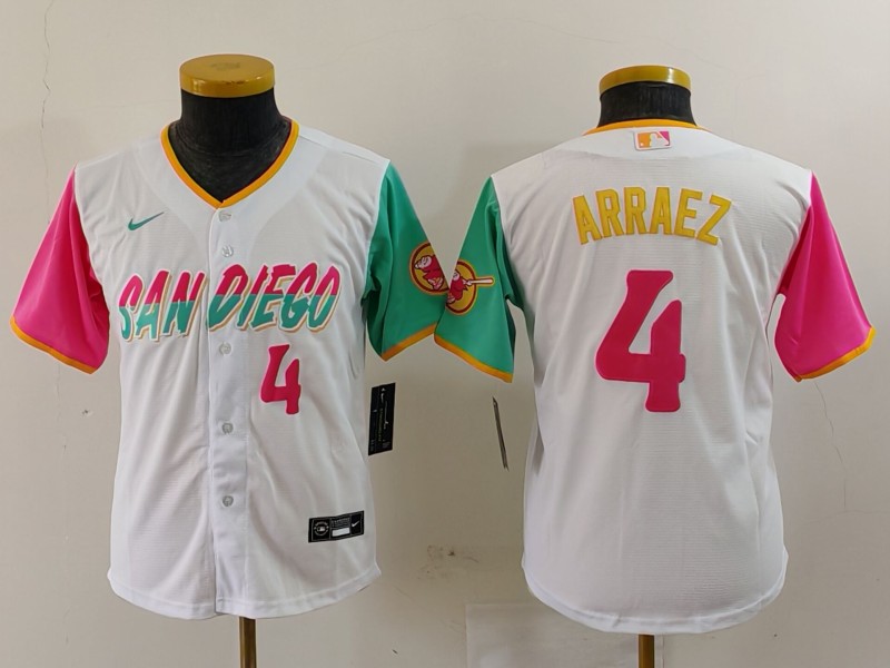 Youth San Diego Padres #4 Luis Arraez White City Connect Stitched Baseball Jersey 5
