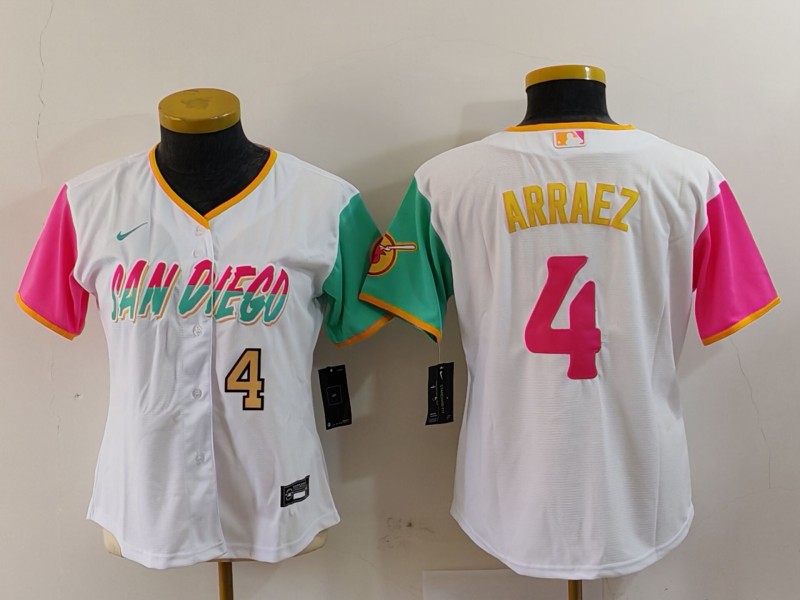 Youth San Diego Padres #4 Luis Arraez White City Connect Stitched Baseball Jersey 2