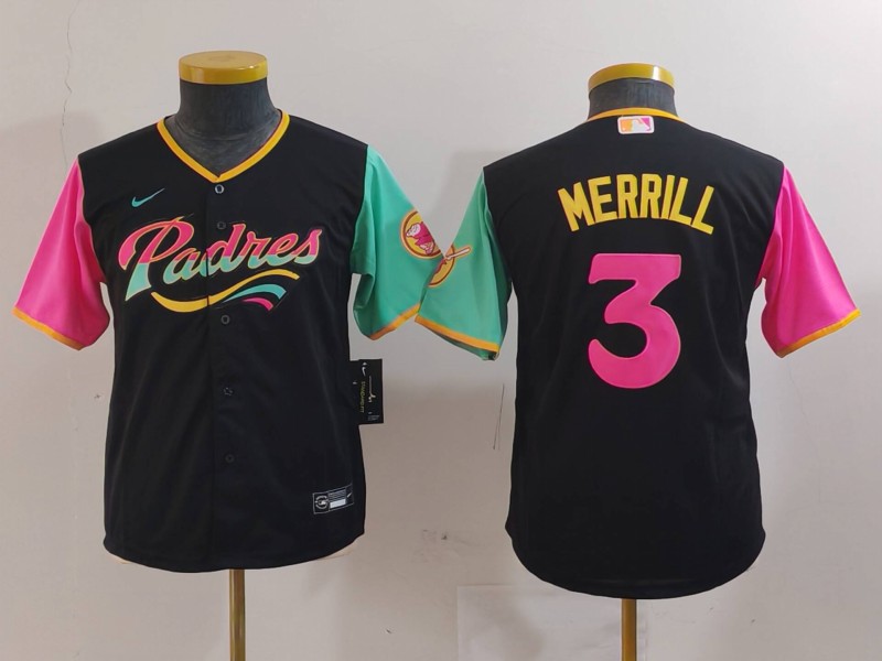 Youth San Diego Padres #3 Jackson Merrill Black City Connect Stitched Baseball Jersey(Run Small) 5