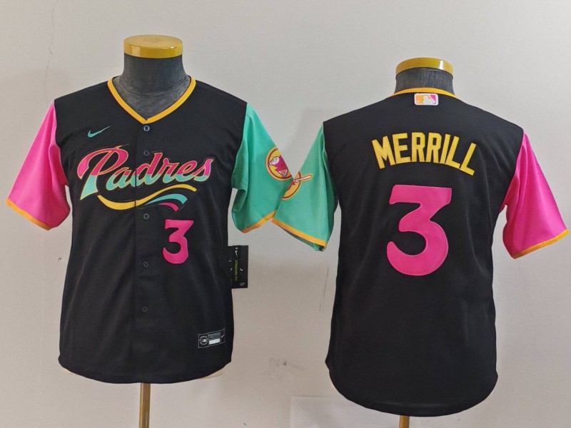 Youth San Diego Padres #3 Jackson Merrill Black City Connect Stitched Baseball Jersey(Run Small) 2