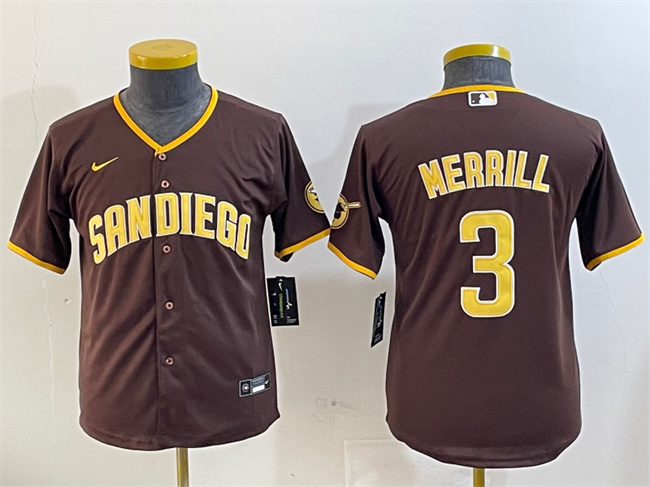 Youth San Diego Padres #3 Jackson Merrill Brown Stitched Baseball Jersey