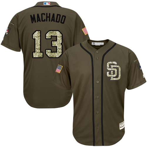 Youth Padres #13 Manny Machado Green Salute to Service Stitched Youth Baseball Jersey