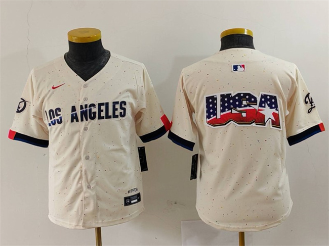 Youth Los Angeles Dodgers Team Big Logo Cream 2024 City Connect Limited Stitched Baseball Jersey 4