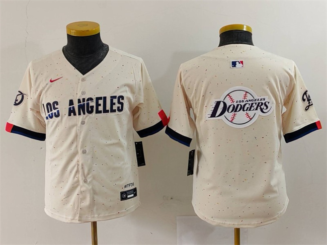 Youth Los Angeles Dodgers Team Big Logo Cream 2024 City Connect Limited Stitched Baseball Jersey 3
