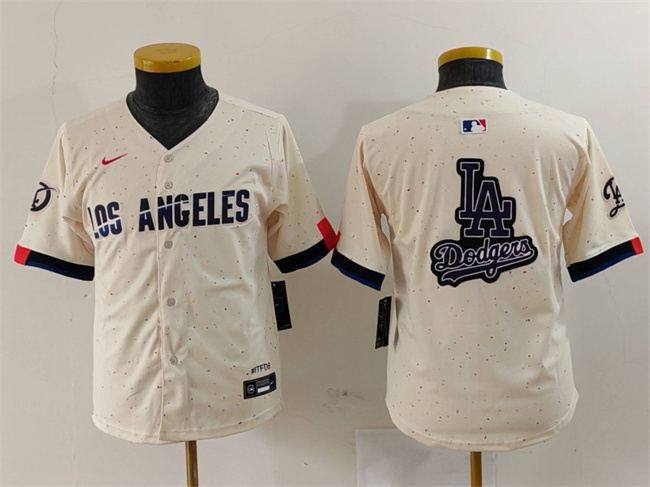 Youth Los Angeles Dodgers Team Big Logo Cream 2024 City Connect Limited Stitched Baseball Jersey 2