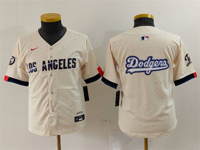 Youth Los Angeles Dodgers Team Big Logo Cream 2024 City Connect Limited Stitched Baseball Jersey 1