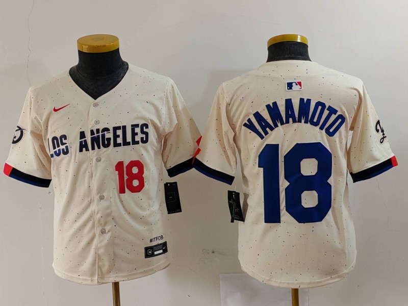 Youth Los Angeles Dodgers #18 Yoshinobu Yamamoto Cream Stitched Baseball Jersey 1