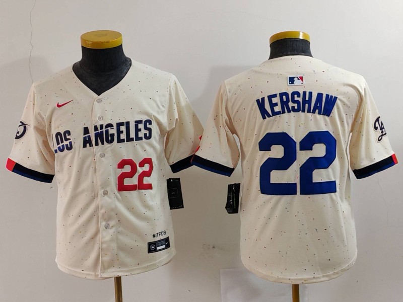 Youth Los Angeles Dodgers #22 Clayton Kershaw Cream Stitched Baseball Jersey 4