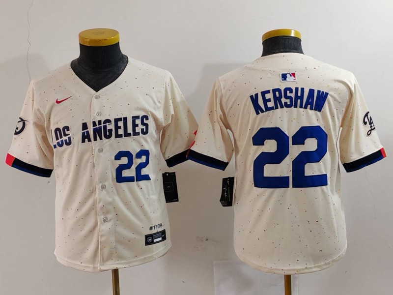 Youth Los Angeles Dodgers #22 Clayton Kershaw Cream Stitched Baseball Jersey 3