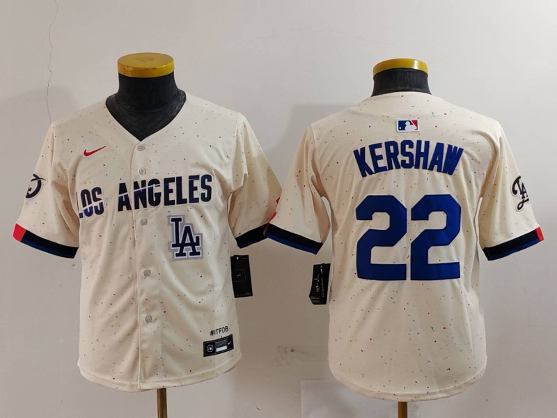 Youth Los Angeles Dodgers #22 Clayton Kershaw Cream Stitched Baseball Jersey 1
