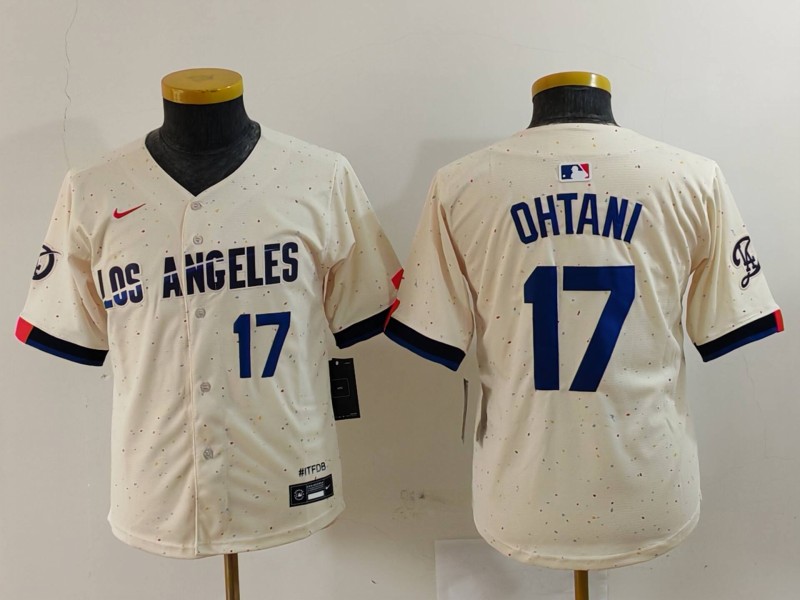 Youth Los Angeles Dodgers #17 Shohei Ohtani Cream Stitched Baseball Jersey 6