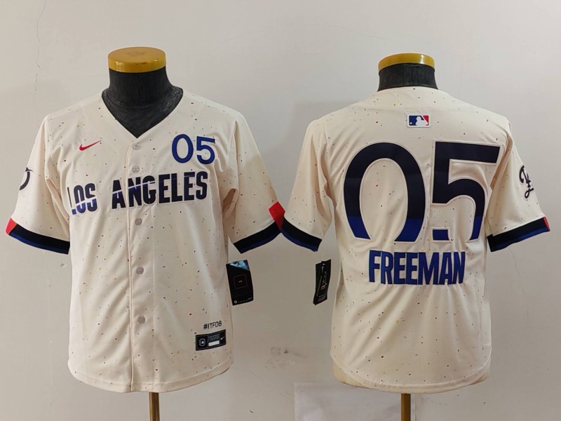Youth Los Angeles #5 Freddie Freeman Dodgers Cream 2024 City Connect Limited Stitched Baseball Jersey 2