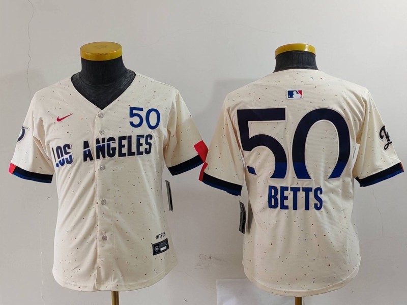 Youth Los Angeles Dodgers #50 Mookie Betts Cream 2024 City Connect Limited Stitched Baseball Jersey 5
