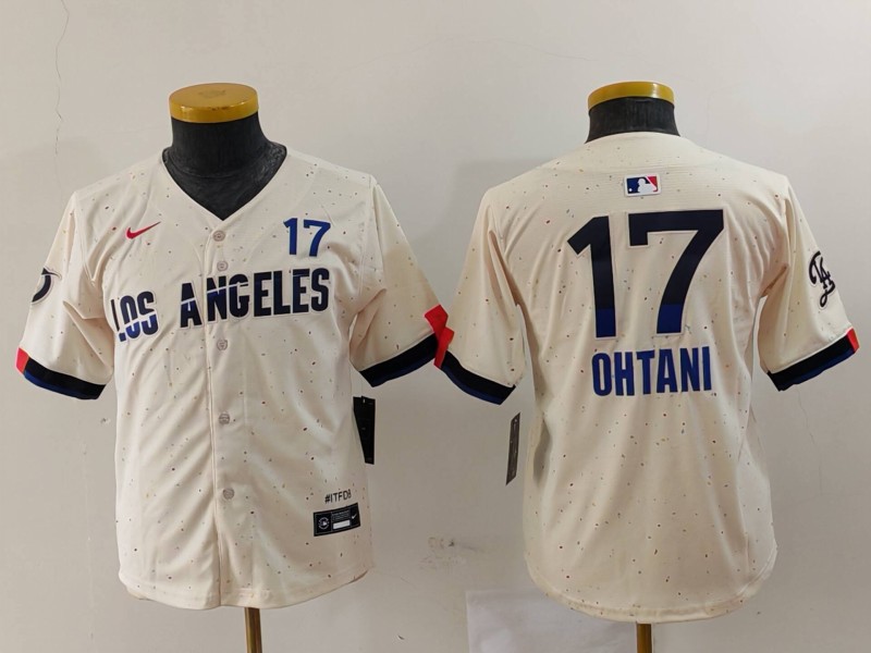 Youth Los Angeles Dodgers #17 Shohei Ohtani Cream Stitched Baseball Jersey 5