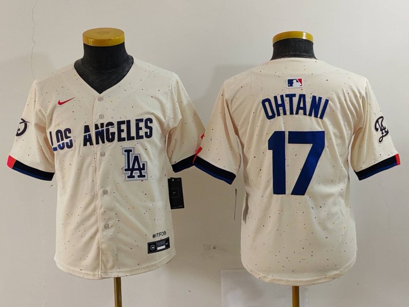 Youth Los Angeles Dodgers #17 Shohei Ohtani Cream Stitched Baseball Jersey 2