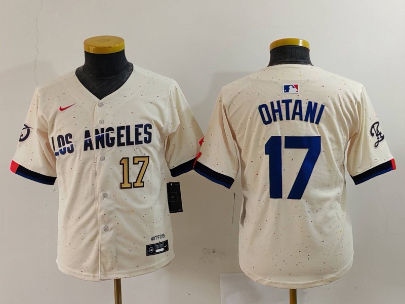Youth Los Angeles Dodgers #17 Shohei Ohtani Cream Stitched Baseball Jersey 1