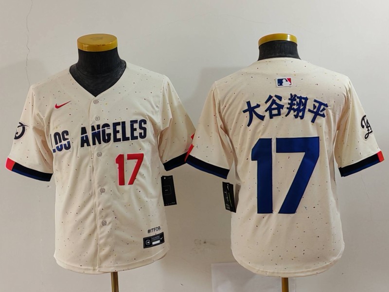 Youth Los Angeles Dodgers #17 大谷翔平 Cream Stitched Baseball Jersey 3